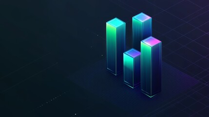 Poster - Abstract Digital Bar Graph with Gradient Colors and Dark Background