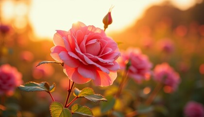 Wall Mural -  Blooming in the golden hour  A roses serene beauty