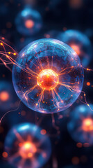 Poster - a vibrant digital scene depicting glowing cell spheres with energy patterns