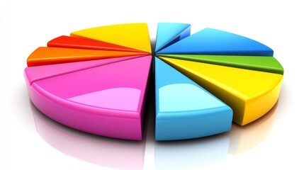 Leinwandbilder - Colorful Pie Chart Segments with Reflections on White Background