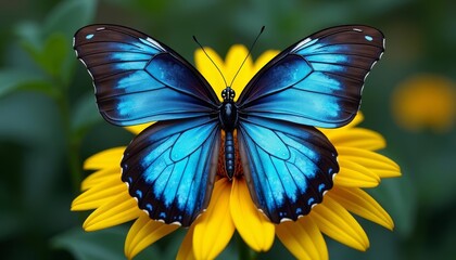 Wall Mural -  Beautiful Blue Butterfly on a Sunflower