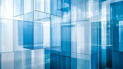 Aufkleber - Abstract Blue Glass Structures with Light and Transparency Effects