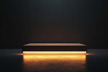 Poster - A rectangular platform with an illuminated edge stands on a floor in a dark space, creating a contrast with the ambient lighting and showcasing minimalistic design.