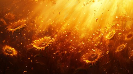 Poster - Radiant Field of Sunflowers Bathed in Warm Golden Light