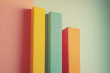 Aufkleber - Vibrant vertical bars in orange, yellow, and teal on a soft pastel background, evoking harmony and balance in a modern artistic style composition.