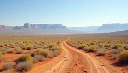 Sticker -  Deserted road leading to majestic mountains under a clear sky