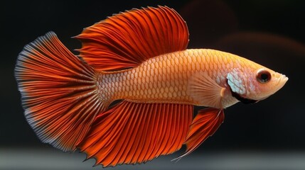 Poster - Vibrant Orange Betta Fish Swimming Gracefully in Aquatic Environment