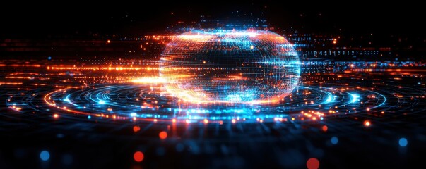 Fototapete - Global Network Digital Sphere Futuristic Technology Data Flow Abstract Background