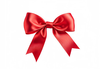 closeup of shiny red festive bow isolated on a clean white background