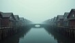 © SwathiFX - Peaceful waterside community under a foggy sky