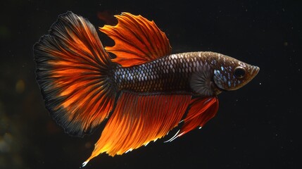 Poster - Vibrant Betta Fish with Striking Orange and Black Fins Swimming Gracefully