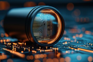 Poster - Futuristic Tech Circuit Board Inside a Cylinder Close up