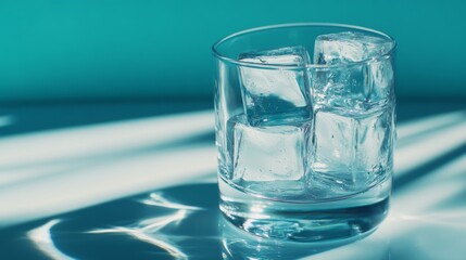 Aufkleber - Clear ice cubes in a glass with artistic reflections on the surface