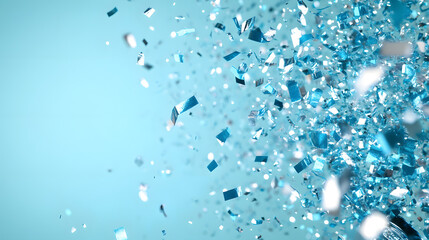 Poster - A vibrant splash of blue glitter particles against a pale background, creating a dynamic and festive visual effect