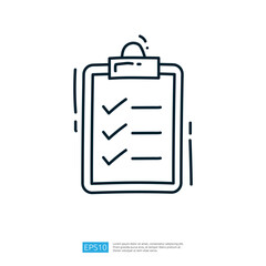 Poster - A simple line drawing of a clipboard with a checklist, featuring three checked items, symbolizing organization and task management.