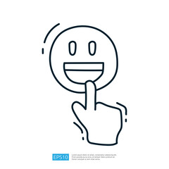 Poster - A simple line drawing of a smiling face with a finger placed on the lips, suggesting a playful or secretive gesture.
