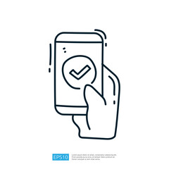 Poster - A hand holds a smartphone displaying a checkmark symbol, indicating a completed task or confirmation.