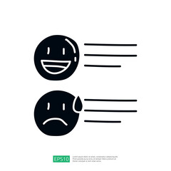 Poster - The image features two simple emoticons a smiling face and a sad face, both with motion lines, suggesting movement or change in emotions.