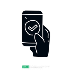Poster - A hand holding a smartphone displaying a checkmark symbol, indicating a successful action or confirmation.