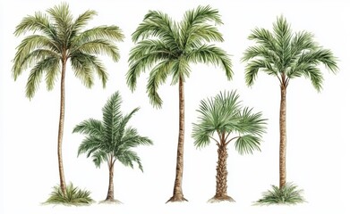 realistic palm trees illustration with varied heights and textured trunks on white background