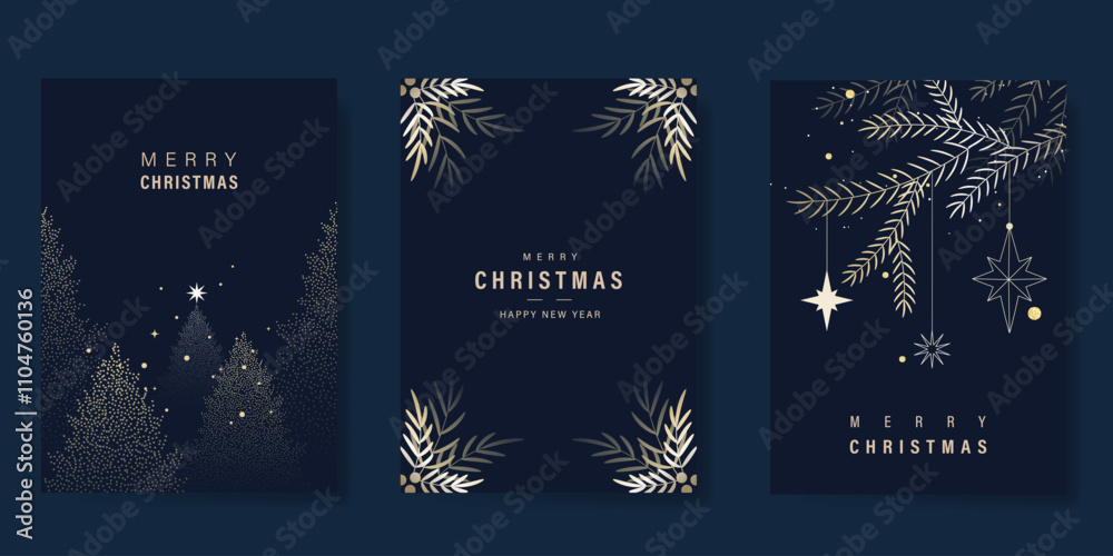 Merry Christmas and Happy New Year greeting card vector set. Luxury ...