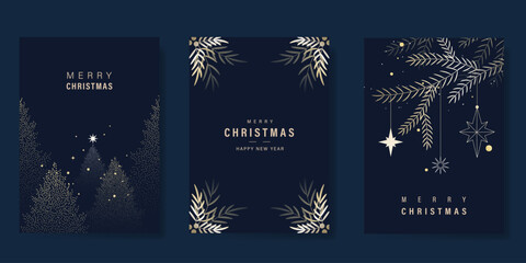 Wall Mural - merry christmas and happy new year greeting card vector set. luxury invitation with christmas tree, 