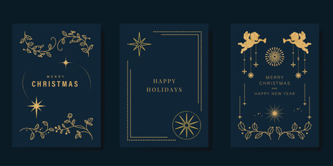 Wall Mural - merry christmas and happy new year greeting card vector set. luxury invitation with christmas tree, 