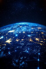 Aufkleber - Global Connectivity Network Concept with Earth in Space and Technology Background