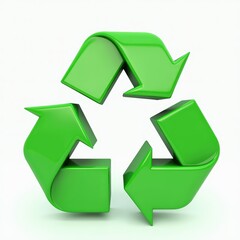 Sticker - a 3d representation of the recycling symbol in vibrant green, featuring three interlocking arrows on