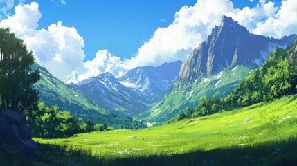 Wall Mural - Serene Valley Landscape Under a Summer Sky