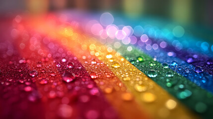 Wall Mural - vibrant rainbow colors with water droplets create joyful and festive atmosphere, symbolizing diversi