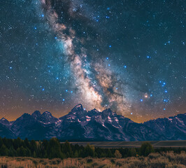 Stunning night sky with the Milky Way stretching across a starry backdrop. Ideal for nature and astronomy themes.
