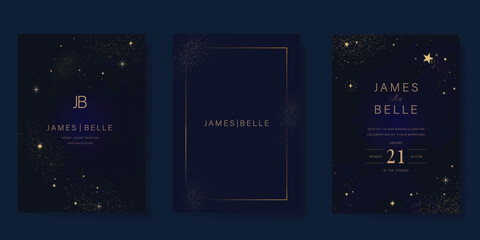 Wall Mural - luxury invitation card design vector set. elegant wedding card with little star moon sun meteor and 
