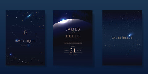 Wall Mural - luxury invitation card design vector set. elegant wedding card with little star moon sun meteor and 