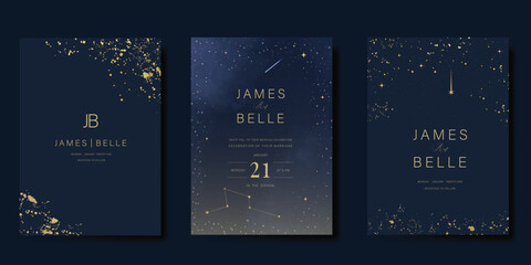 Wall Mural - luxury invitation card design vector set. elegant wedding card with little star moon sun meteor and 