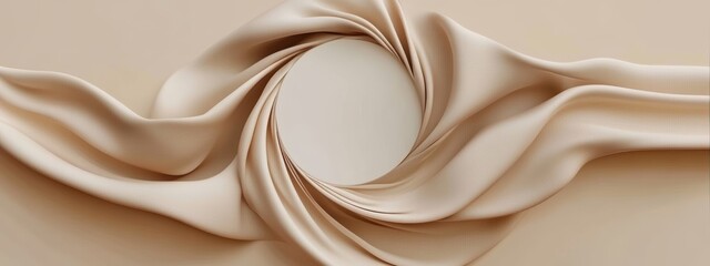Aufkleber - Abstract Minimalist Display Podium Beige Background with Silk Curtain Soft Colors Fashion Beauty Luxury Presentation Circle Frame