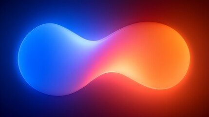 Poster - Futuristic Abstract Geometric Background with Neon Blue Orange Illumination and Curvy Glowing Lines