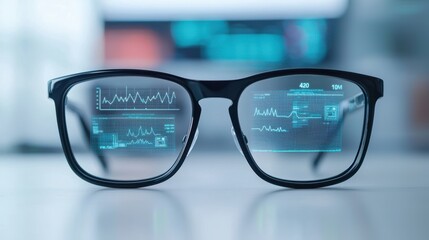Poster - A pair of glasses displaying digital data, symbolizing the integration of technology and vision in modern life.