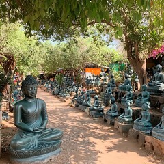 Rows of Buddha Statues in a  Buddhist Temple in Thailand.