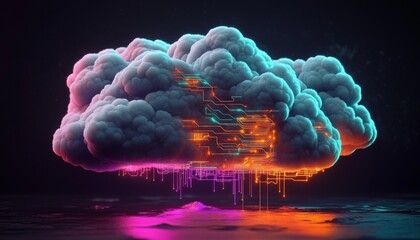 Aufkleber - Futuristic Neon Cloud with High-Tech Interior and Sci-Fi Aesthetic