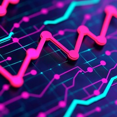 Poster - Abstract 3D rendering of pink and cyan lines forming upward trending graphs on a circuit board background.