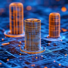 Poster - Abstract digital cityscape on circuit board.
