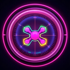 Poster - Abstract neon circle target with glowing molecule.