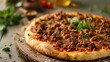 © Lasvu - Minced meat pizza with tree backdrop