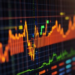 Poster - Close-up of a stock market graph showing fluctuating prices and trends.