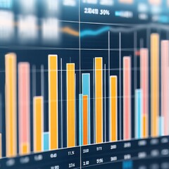 Poster - Close-up of financial data displayed on a computer screen showing various bar and line graphs illustrating market trends and statistics.