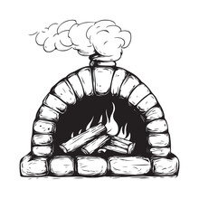 A rustic stone oven with a warm fire, emitting smoke image vector isolated on white background