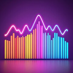 Poster - Colorful neon light bars and wave graph on dark background.