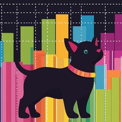 Poster - Cute black dog standing in front of colorful bar graph.