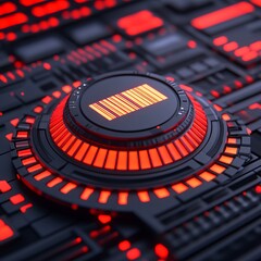 Poster - Futuristic barcode interface glowing red.